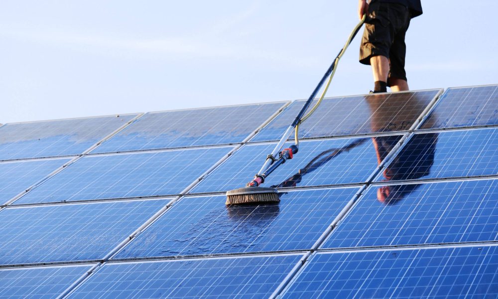 Photovoltaic modules that are cleaned of dust and pollen.
